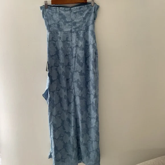 Lulus Mabriella Slate Blue Floral Burnout Ruffled Strapless Maxi Dress NWT Med - Picture 6 of 12